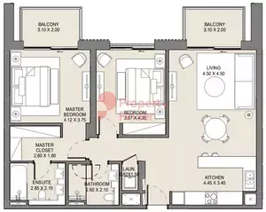 Plattegrond van 2 slaapkamers in Jomana