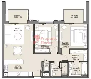 Plattegrond van 2 slaapkamers in Jomana