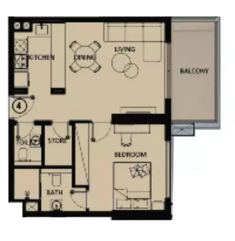 Plattegrond van 1 slaapkamer in Lilium Tower
