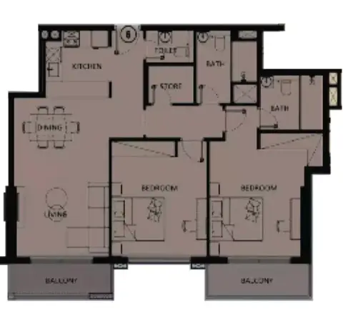 Plattegrond van 2 slaapkamers in Lilium Tower