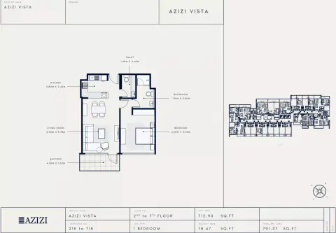 Plattegrond van 1 slaapkamer in Azizi Vista