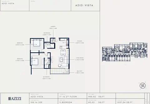 Plattegrond van 2 slaapkamers in Azizi Vista