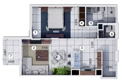 Plattegrond van 1 slaapkamer in Q Gardens Lofts Phase 2 By Ays