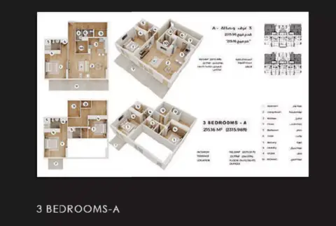 Plattegrond van 3 slaapkamers in Q Gardens Lofts Phase 2 By Ays
