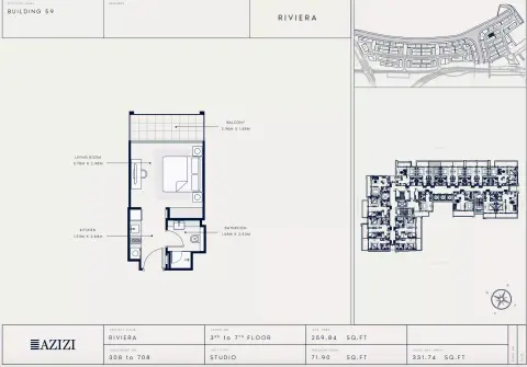 Plattegrond van Studio in Azizi Riviera 59