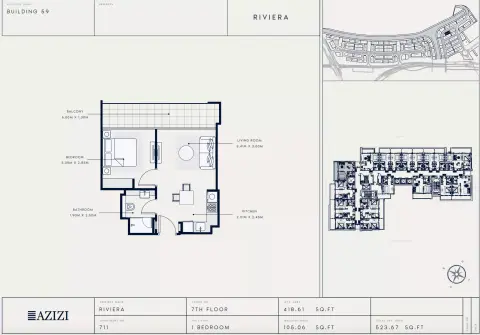 Plattegrond van 1 slaapkamer in Azizi Riviera 59
