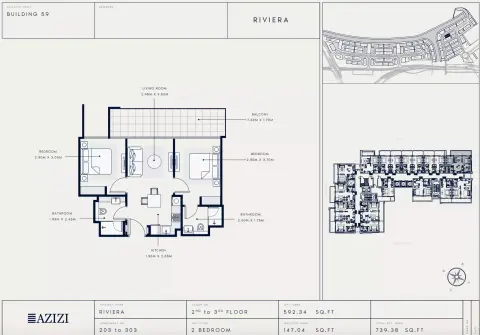 Plattegrond van 2 slaapkamers in Azizi Riviera 59