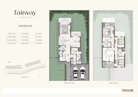 Plattegrond van 3 slaapkamers in Fairway Villas By Emaar