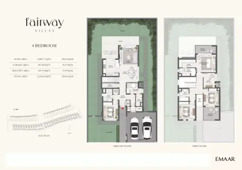 Plattegrond van 4 slaapkamers in Fairway Villas By Emaar