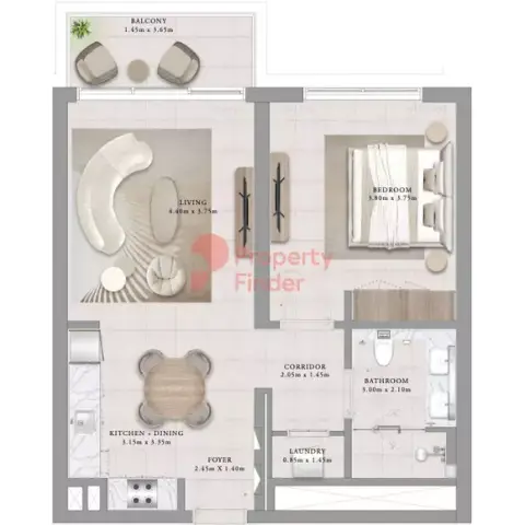 Plattegrond van 1 slaapkamer in Sunridge
