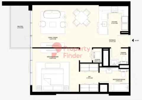 Plattegrond van 1 slaapkamer in Naya at District One By Nakheel