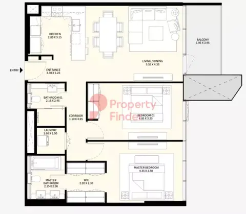 Plattegrond van 2 slaapkamers in Naya at District One By Nakheel