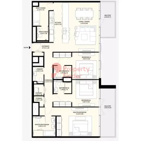 Plattegrond van 3 slaapkamers in Naya at District One By Nakheel