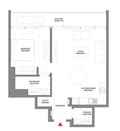 Plattegrond van 1 slaapkamer in Sobha Verde