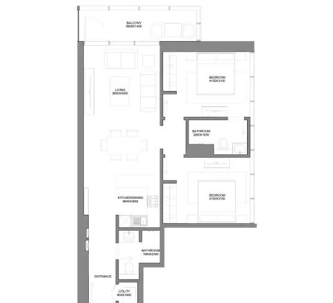 Plattegrond van 2 slaapkamers in Sobha Verde