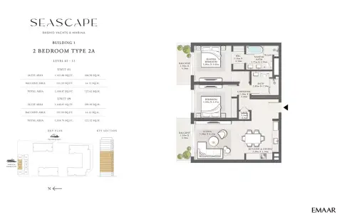 Plattegrond van 2 slaapkamers in Seascape