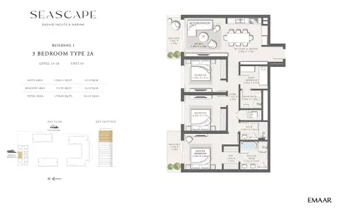 Plattegrond van 3 slaapkamers in Seascape