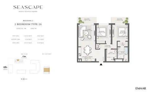 Plattegrond van 2 slaapkamers in Seascape
