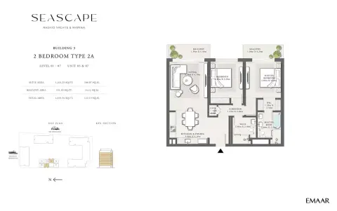 Plattegrond van 2 slaapkamers in Seascape