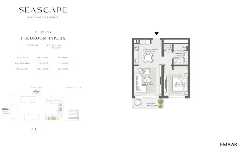 Plattegrond van 1 slaapkamer in Seascape