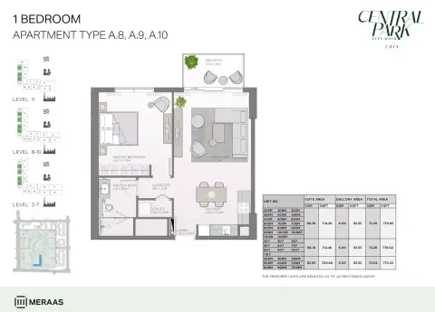 Plattegrond van 1 slaapkamer in Erin Central Park
