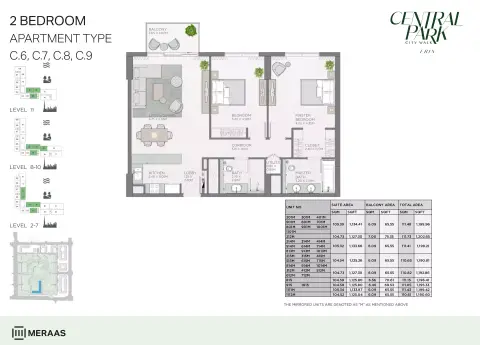 Plattegrond van 2 slaapkamers in Erin Central Park