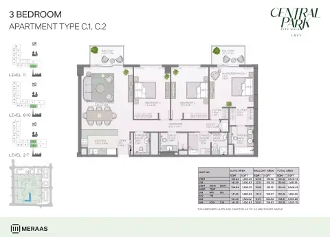 Plattegrond van 3 slaapkamers in Erin Central Park