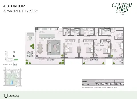Plattegrond van 4 slaapkamers in Erin Central Park
