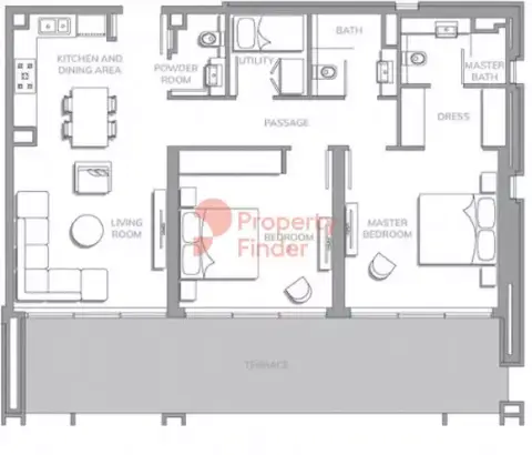 Plattegrond van 2 slaapkamers in Vista