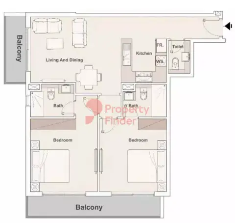 Plattegrond van 2 slaapkamers in Elysee Heights