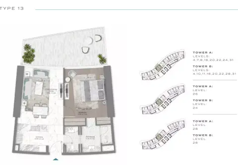 Plattegrond van 1 slaapkamer in Damac Bay