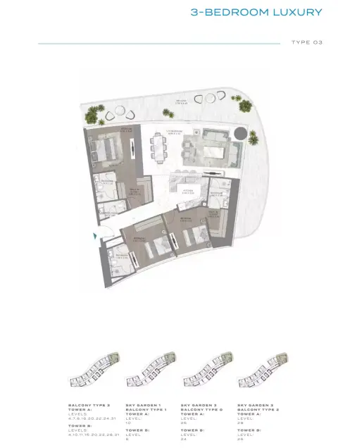 Plattegrond van 3 slaapkamers in Damac Bay