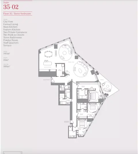 Plattegrond van 3 slaapkamers in Baccarat Hotel & Residences