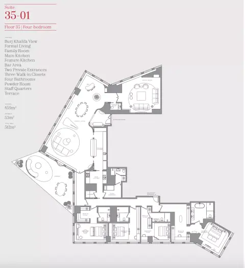 Plattegrond van 4 slaapkamers in Baccarat Hotel & Residences
