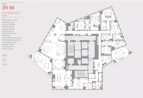 Plattegrond van 4 slaapkamers in Baccarat Hotel & Residences