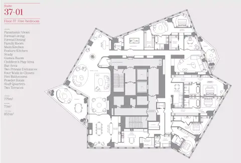 Plattegrond van 5 slaapkamers in Baccarat Hotel & Residences