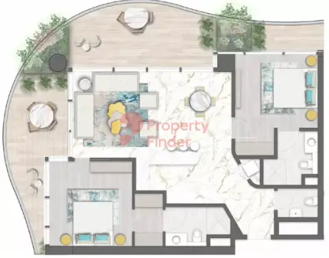 Plattegrond van 2 slaapkamers in ChicÂ Tower