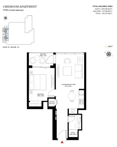 Plattegrond van 1 slaapkamer in Sobha Creek Vistas Heights