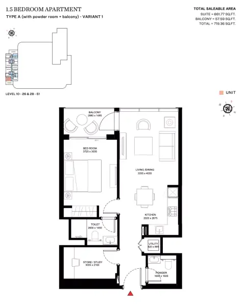 Plattegrond van 2 slaapkamers in Sobha Creek Vistas Heights