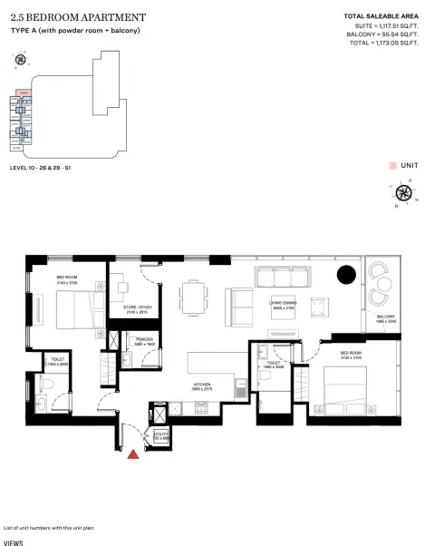 Plattegrond van 3 slaapkamers in Sobha Creek Vistas Heights