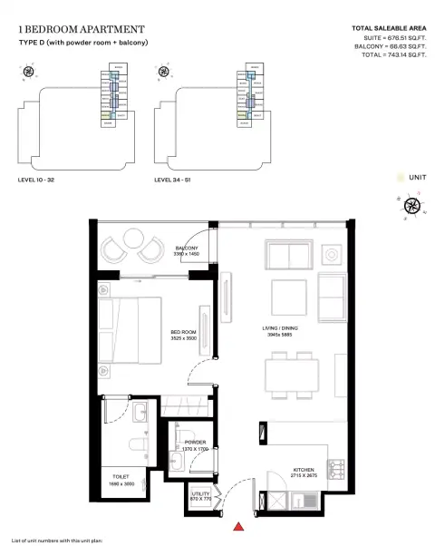 Plattegrond van 1 slaapkamer in Sobha Creek Vistas Heights