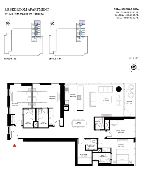 Plattegrond van 4 slaapkamers in Sobha Creek Vistas Heights