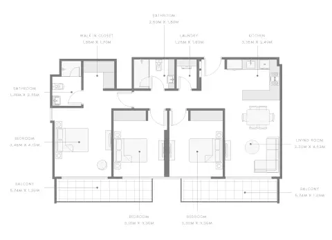 Plattegrond van 3 slaapkamers in Azizi Amber