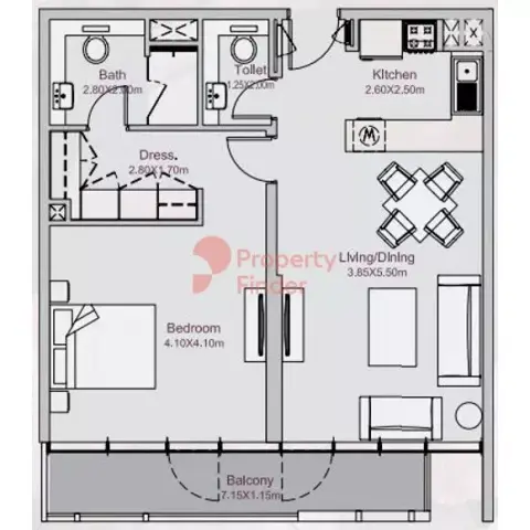 Plattegrond van 1 slaapkamer in Amalia Residences