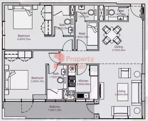 Plattegrond van 2 slaapkamers in Amalia Residences