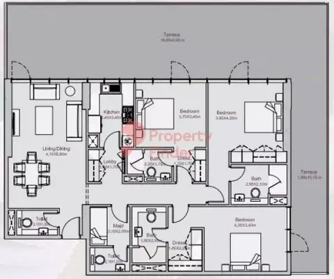 Plattegrond van 3 slaapkamers in Amalia Residences