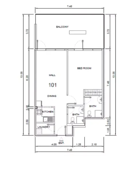 Plattegrond van 1 slaapkamer in AG 7even