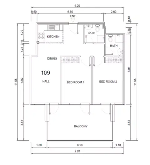 Plattegrond van 2 slaapkamers in AG 7even