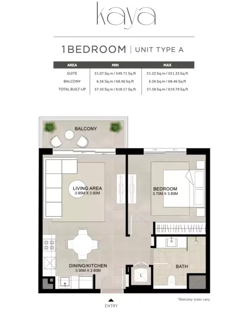 Plattegrond van 1 slaapkamer in Liva Town Square
