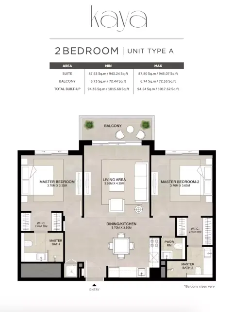 Plattegrond van 2 slaapkamers in Liva Town Square